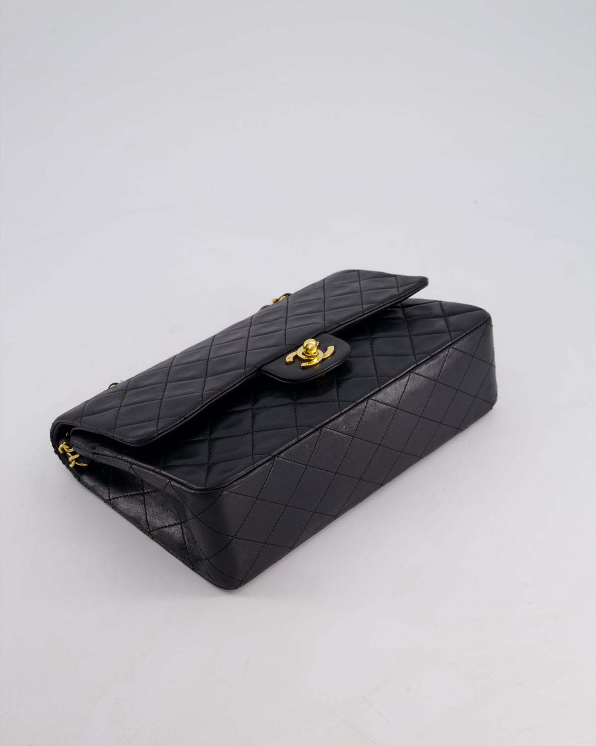 Chanel Vintage Black Medium Classic Double Flap Bag in Lambskin Leather with 24k Gold Hardware