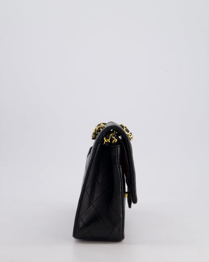 Chanel Vintage Black Medium Classic Double Flap Bag in Lambskin Leather with 24k Gold Hardware