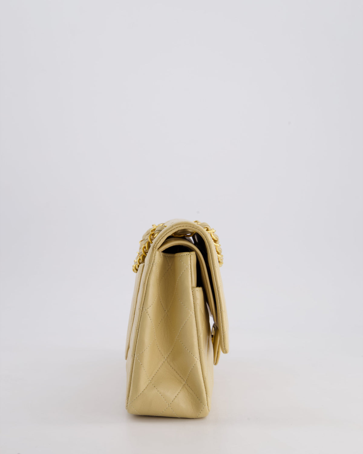 Chanel Vintage Beige Classic Medium Double Flap Bag in Lambskin Leather with 24k Gold Hardware