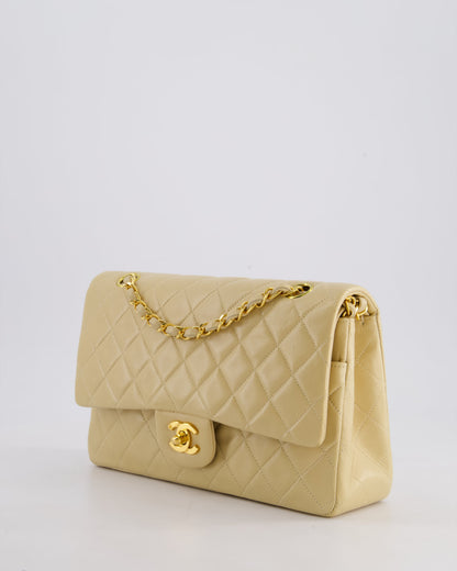 Chanel Vintage Beige Classic Medium Double Flap Bag in Lambskin Leather with 24k Gold Hardware