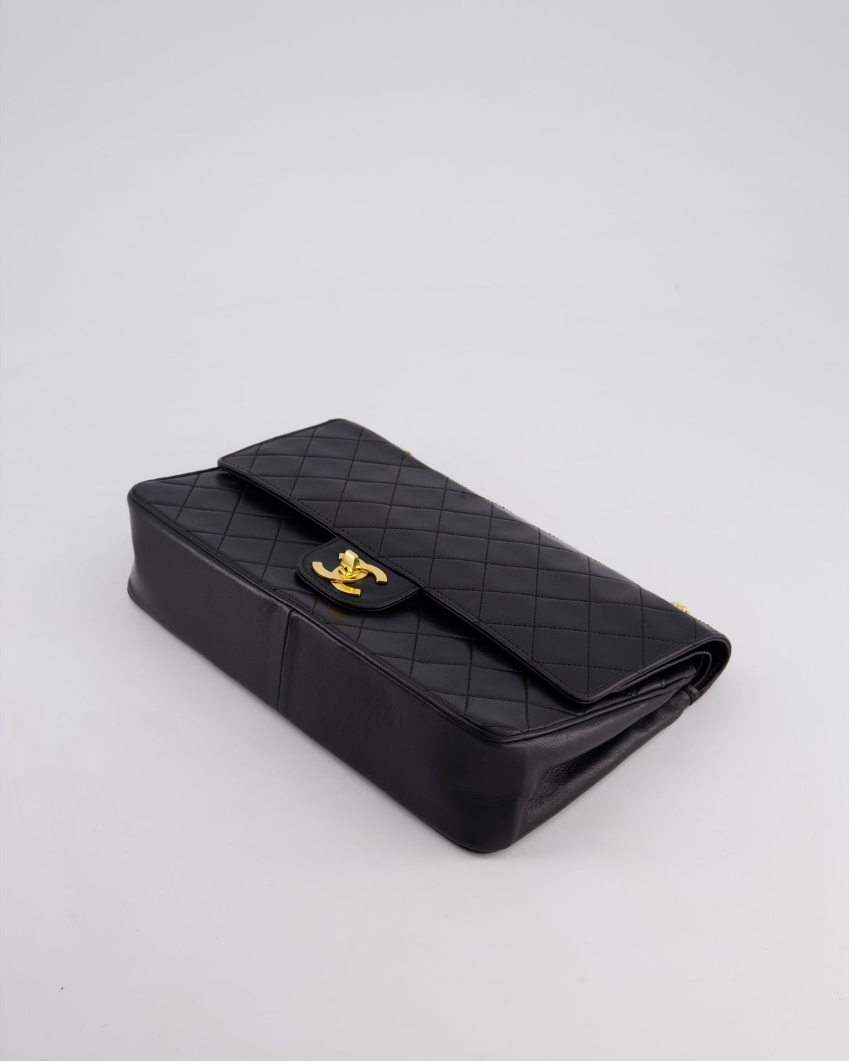 *RARE VINTAGE* Chanel Vintage Black Medium Classic Double Flap Bag in Lambskin Leather with 24k Gold Hardware and Mademoiselle Chain
