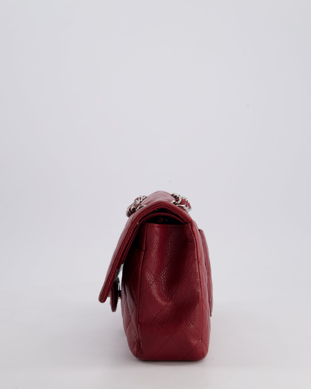 Chanel Burgundy Classic Medium Double Flap Bag in Caviar Leather with Silver Hardware