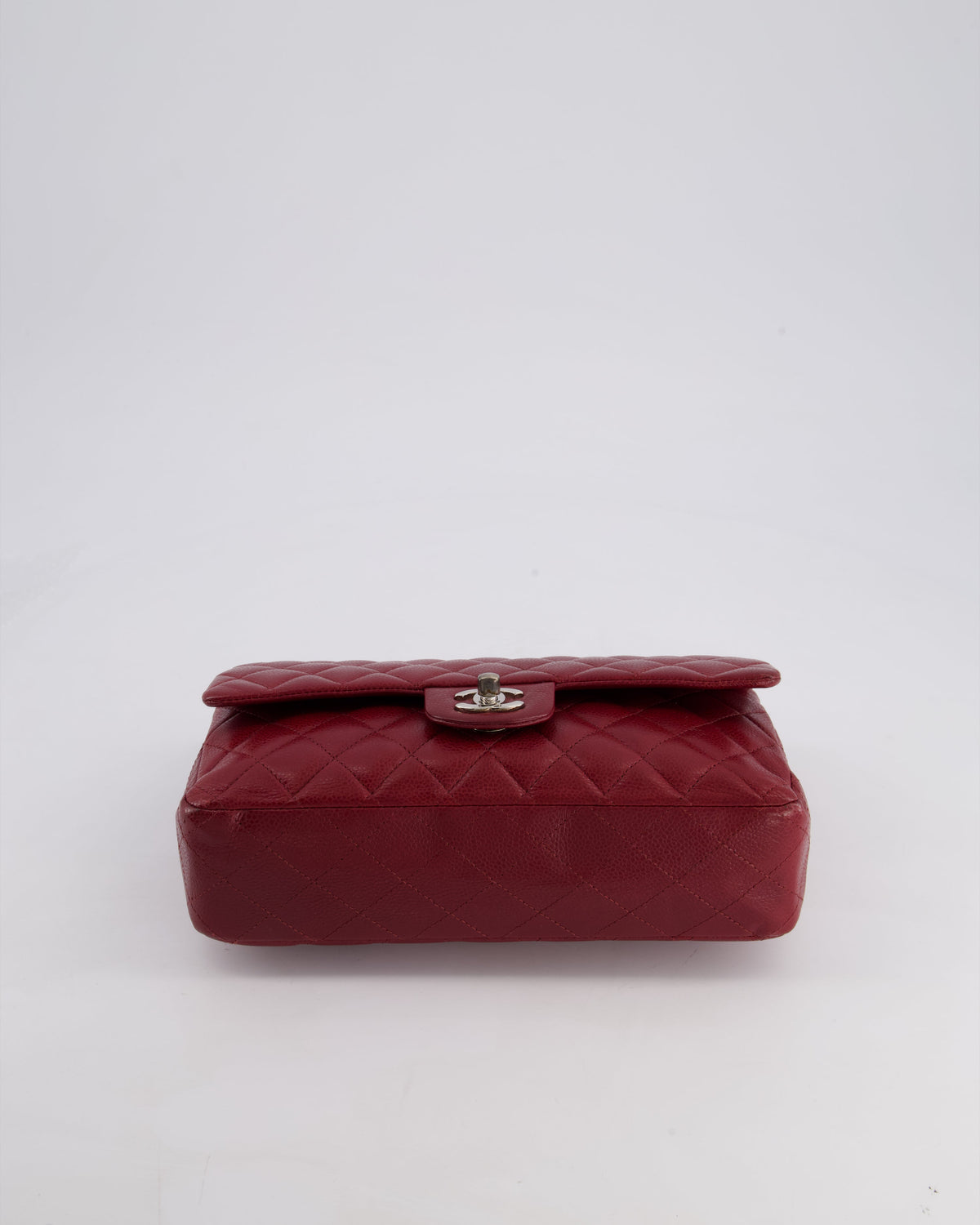 Chanel Burgundy Classic Medium Double Flap Bag in Caviar Leather with Silver Hardware