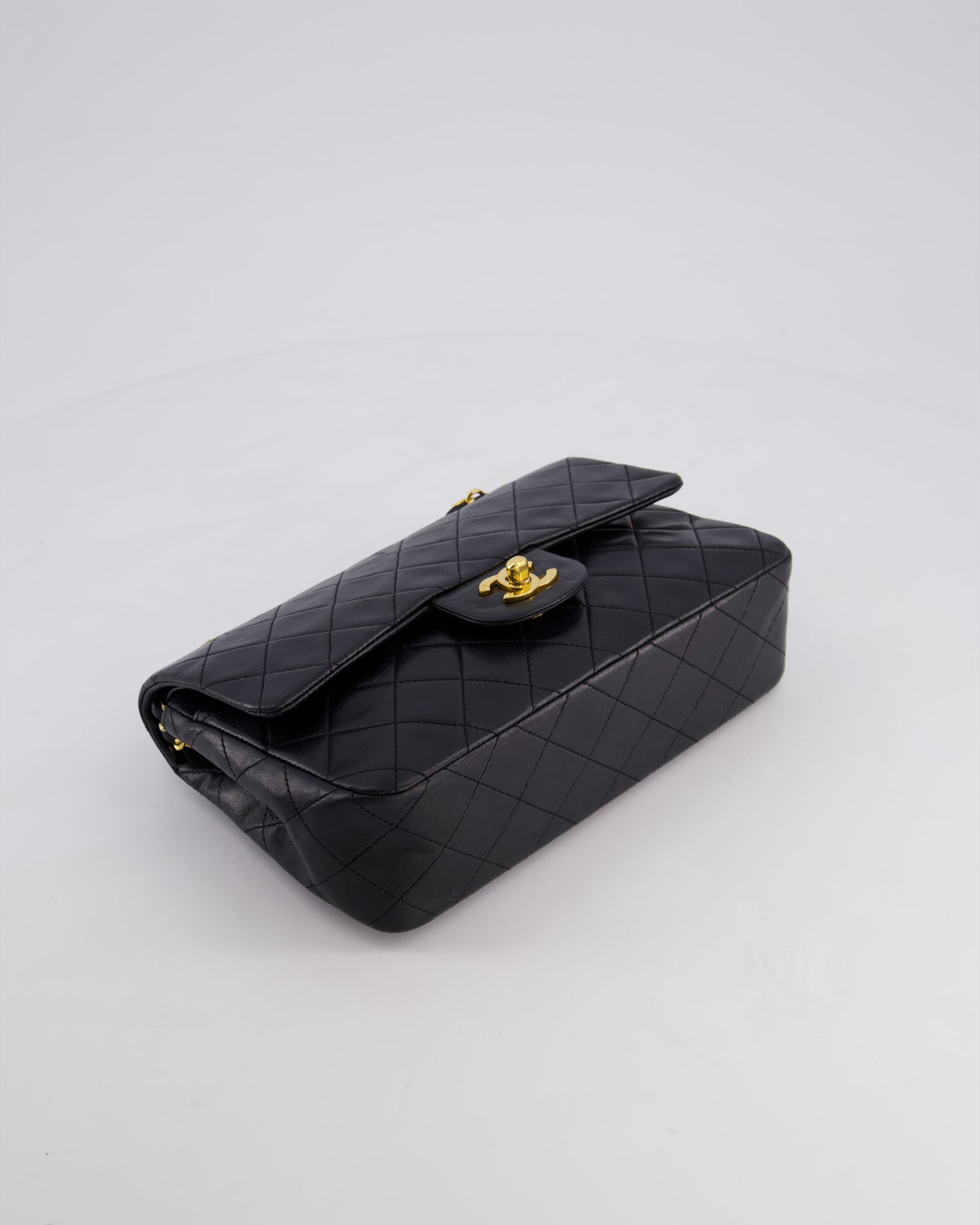 Chanel Vintage Black Small Classic Double Flap Bag in Lambskin Leather with 24k Gold Hardware