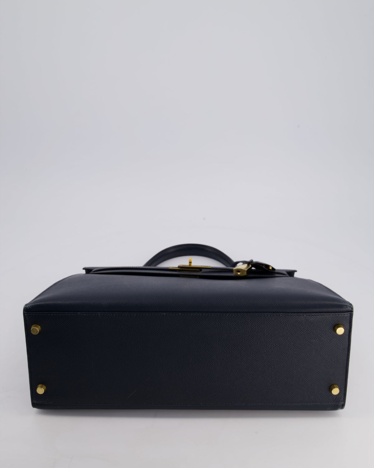 Hermès Vintage Kelly Sellier 35cm Bag in Blue Indigo Courchevel Leather with Gold Hardware