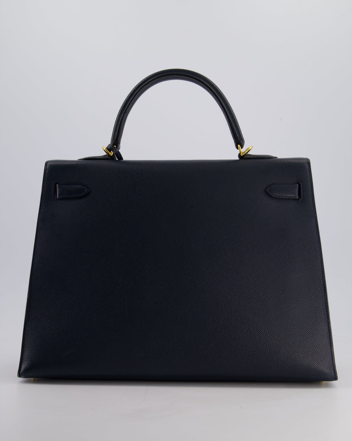 Hermès Vintage Kelly Sellier 35cm Bag in Blue Indigo Courchevel Leather with Gold Hardware