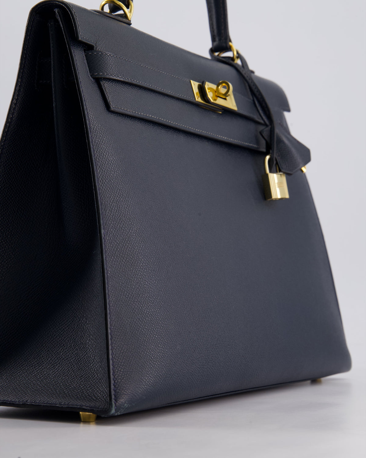 Hermès Vintage Kelly Sellier 35cm Bag in Blue Indigo Courchevel Leather with Gold Hardware