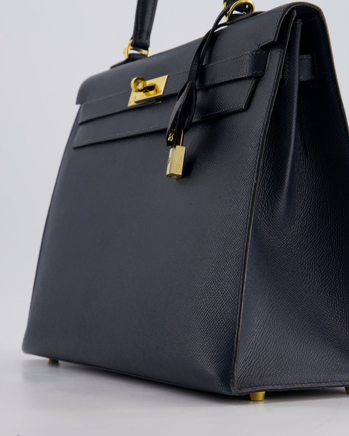 Hermès Vintage Kelly Sellier 35cm Bag in Blue Indigo Courchevel Leather with Gold Hardware