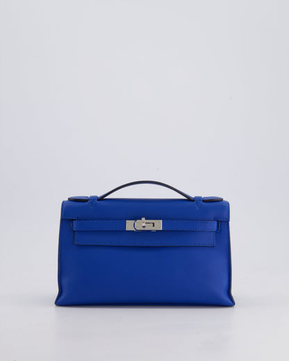 Hermès Kelly Pochette in Bleu Royal Swift Leather with Palladium Hardware