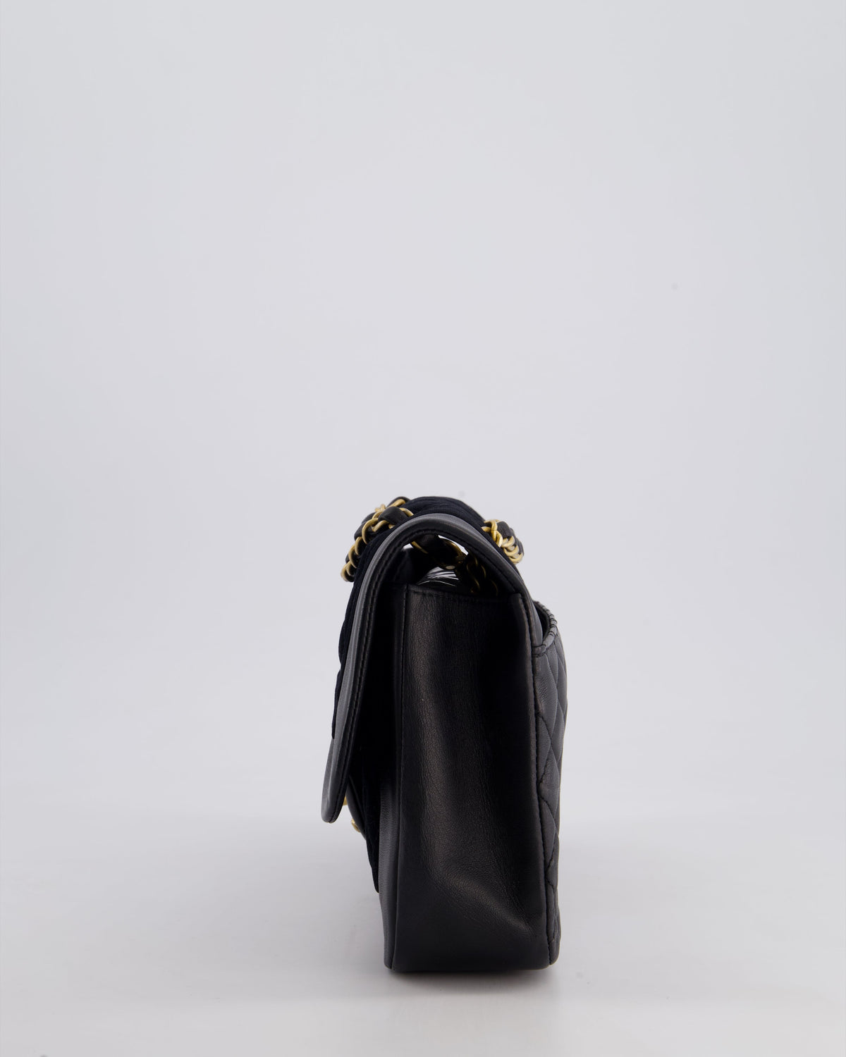Chanel Black Medium Flap Bag in Lambskin Leather and Velvet with Rope CC Logo Detail