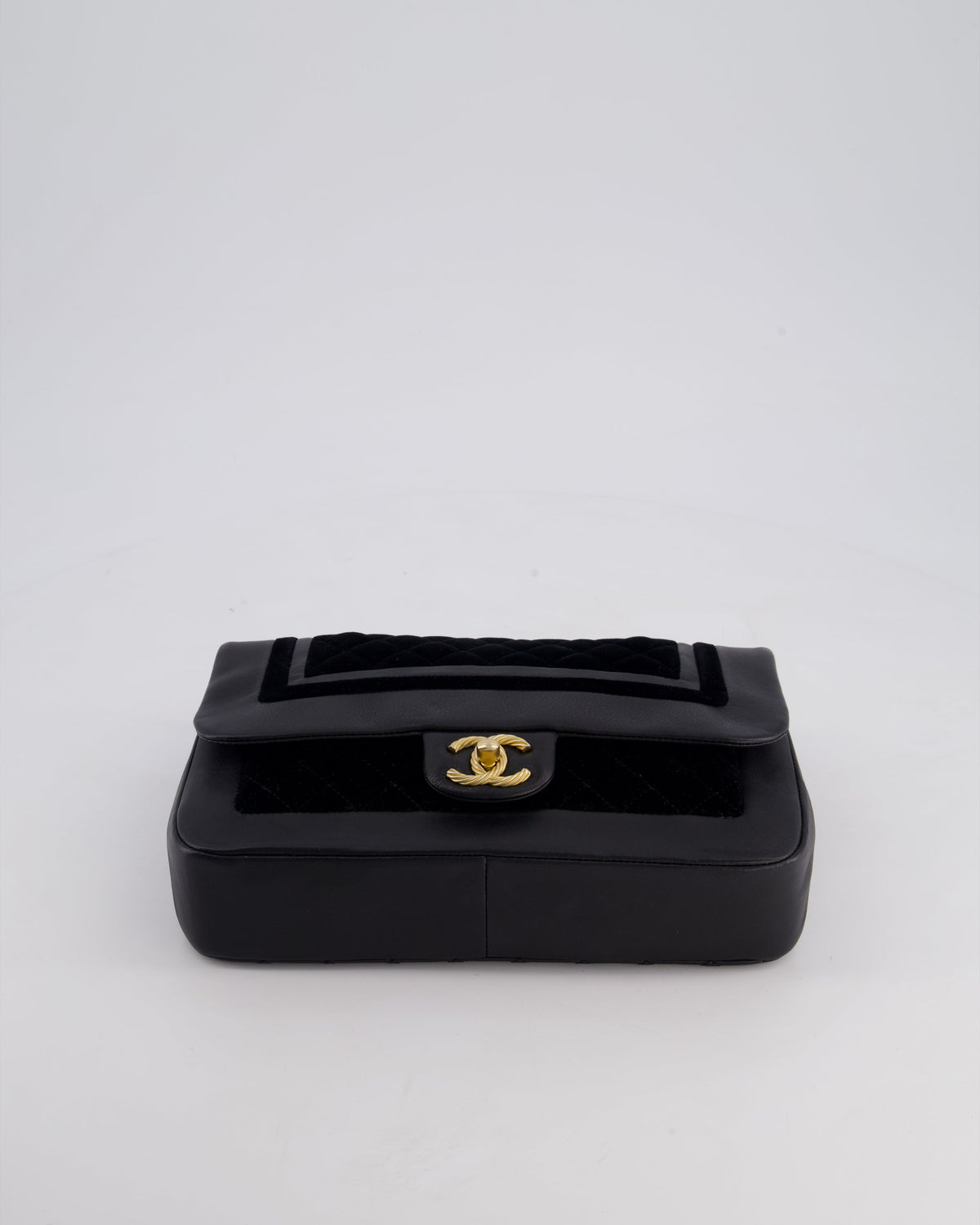 Chanel Black Medium Flap Bag in Lambskin Leather and Velvet with Rope CC Logo Detail