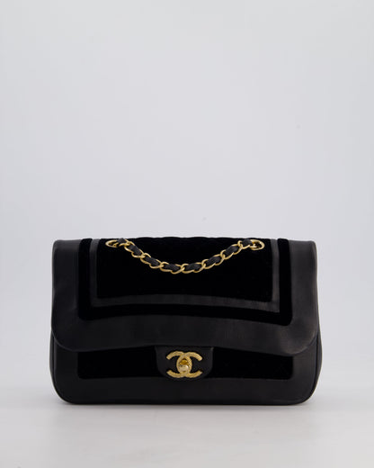 Chanel Black Medium Flap Bag in Lambskin Leather and Velvet with Rope CC Logo Detail