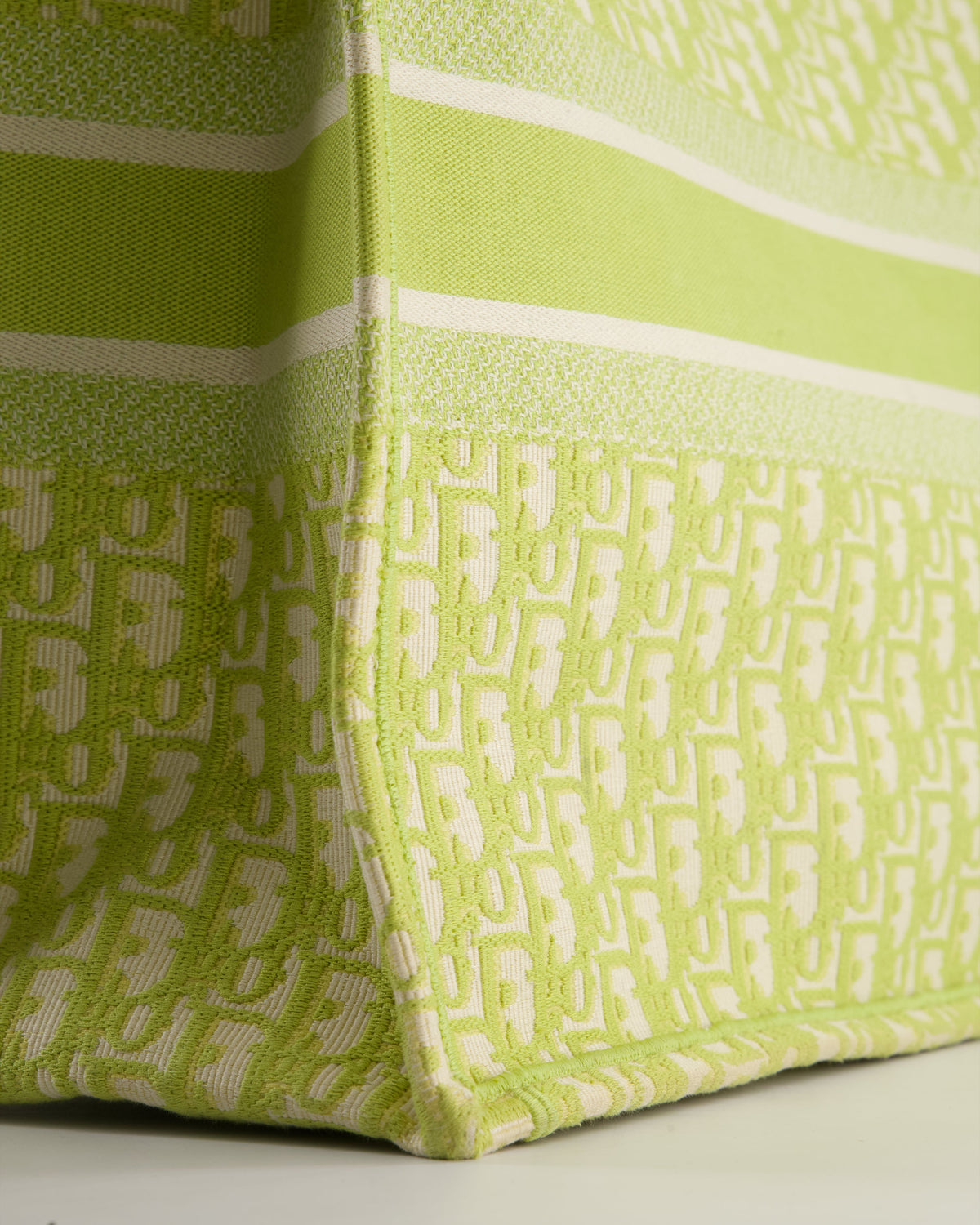 Christian Dior Ecru and Lime Dior Oblique Embroidery Canvas Large Book Tote Bag