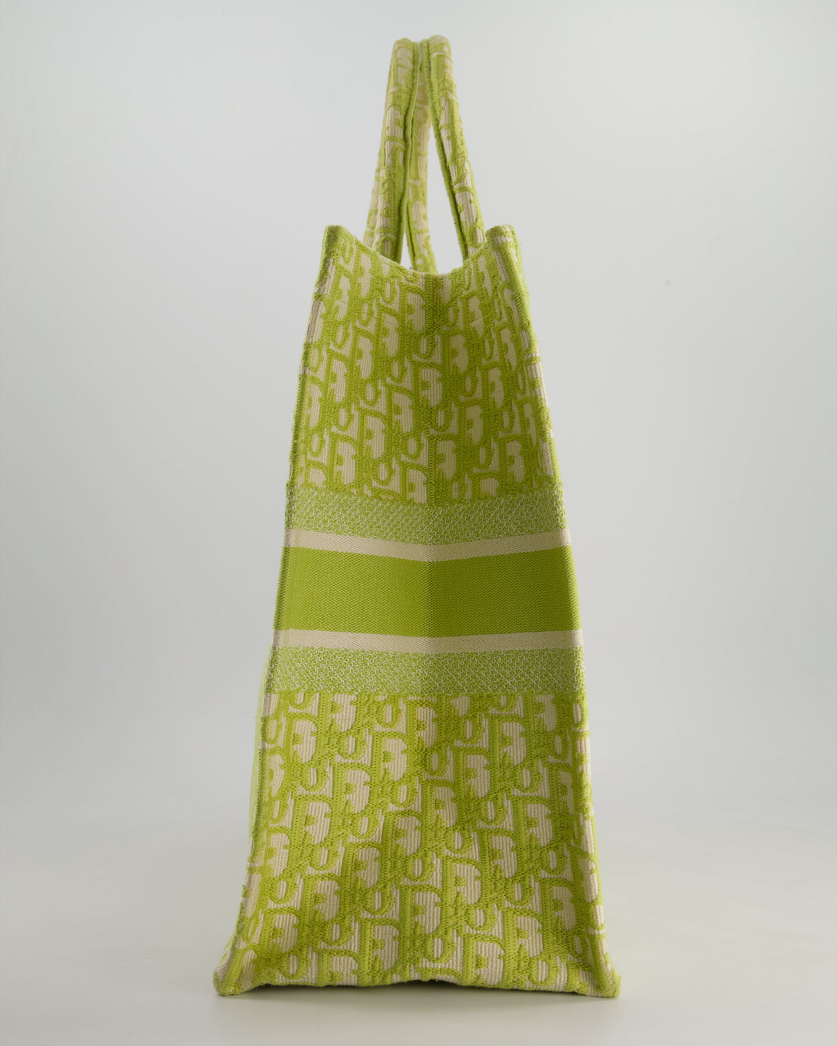 Christian Dior Ecru and Lime Dior Oblique Embroidery Canvas Large Book Tote Bag
