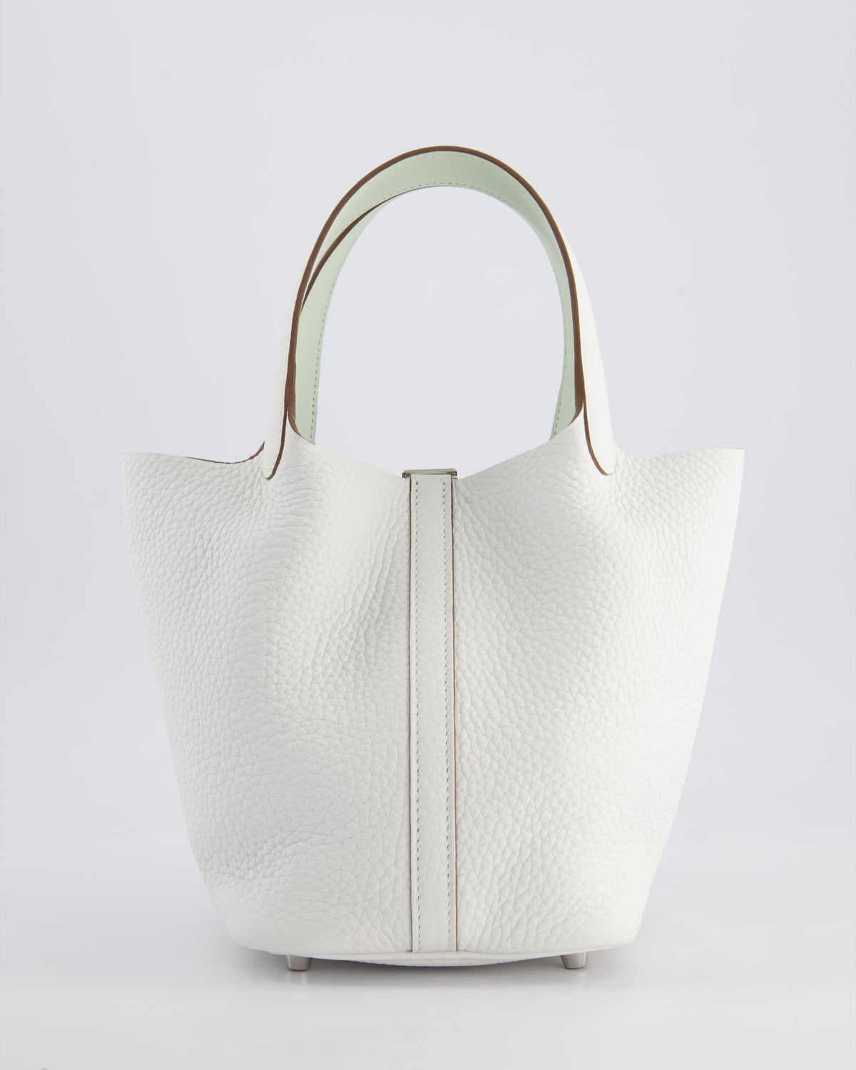 Hermès Picotin Lock Bag 18cm in New White Clemence Leather with Vert Fizz Interior Handles and Palladium Hardware