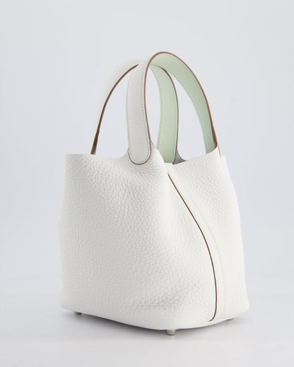 Hermès Picotin Lock Bag 18cm in New White Clemence Leather with Vert Fizz Interior Handles and Palladium Hardware