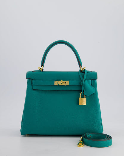 Hermès Kelly Retourne Bag 25cm in Bleu Lagon Togo Leather with Gold Hardware