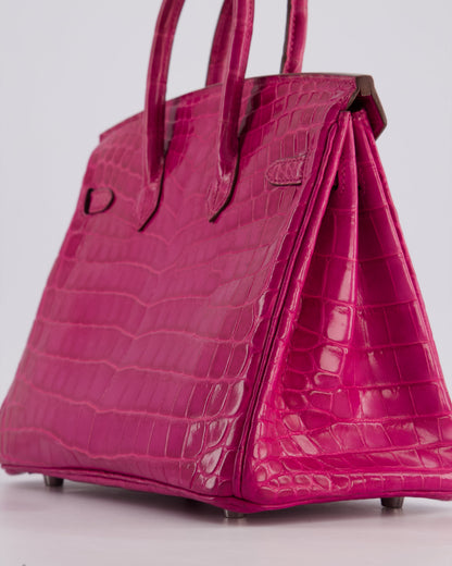 *RARE* Hermès Birkin 25cm Retourne Bag in Rose Scheherezade Niloticus Porosus with Palladium Hardware