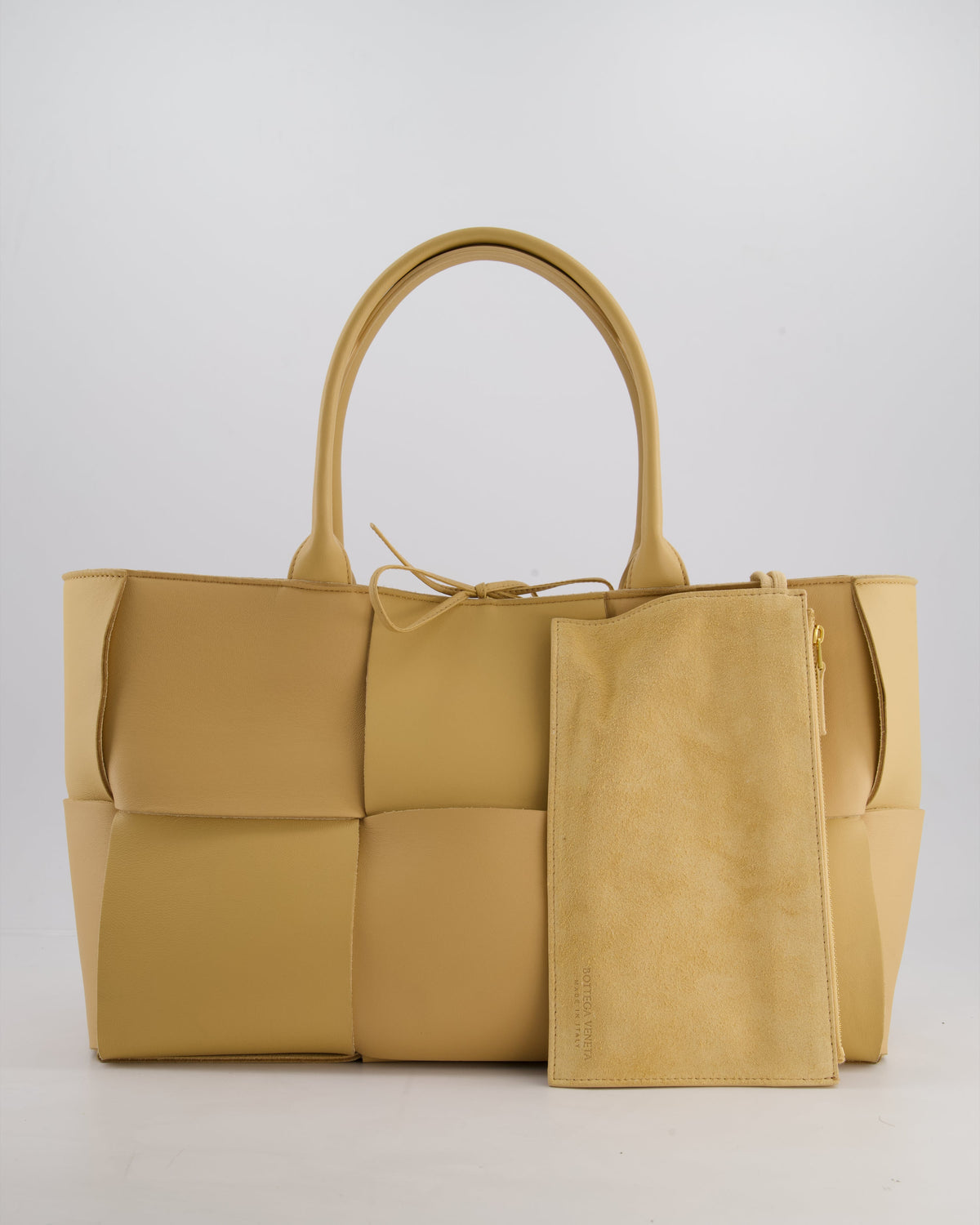 Bottega Veneta Beige Medium Intrecciato Arco Bag in Calfskin Leather with Pouch