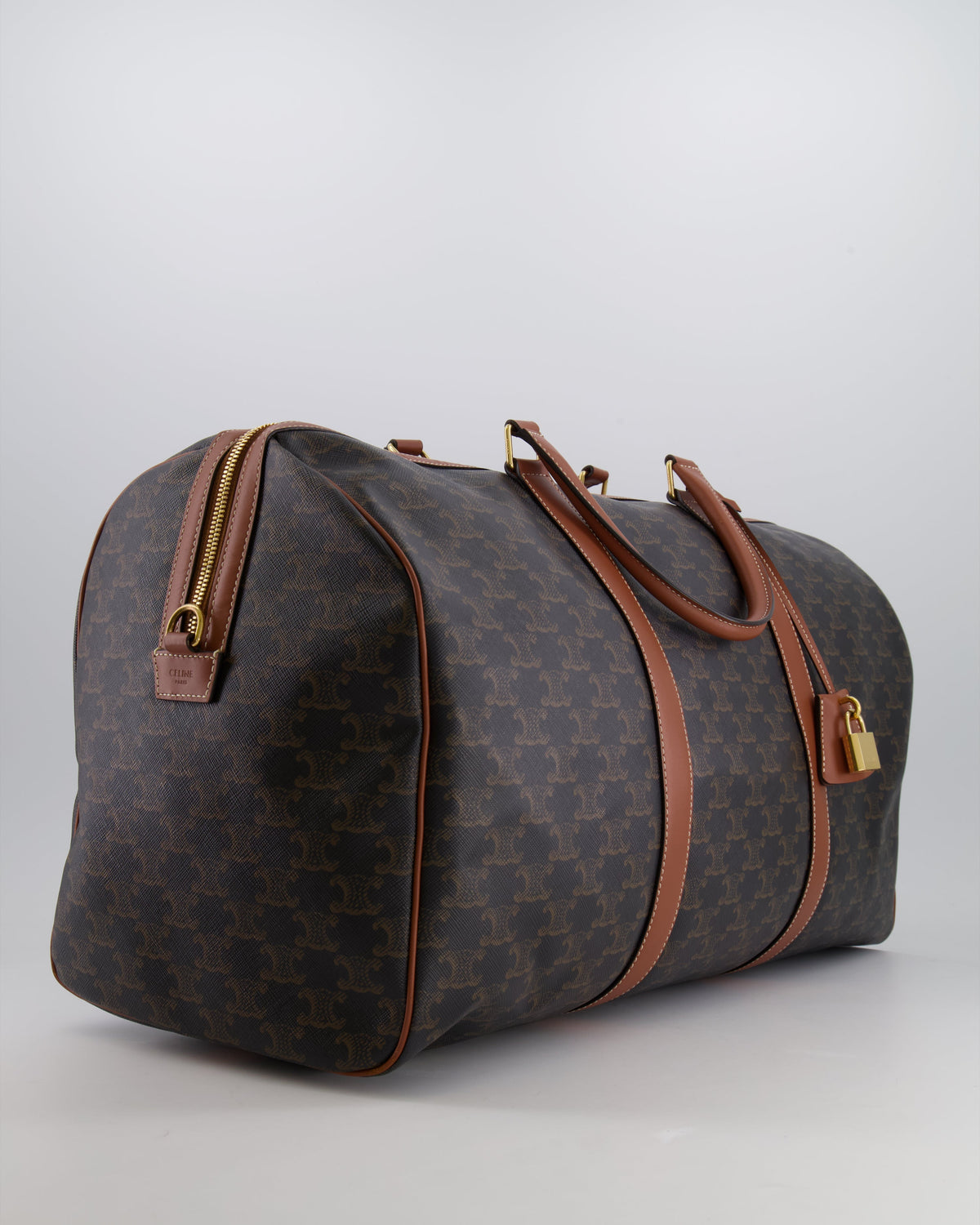 Céline Brown Triomphe Large Travel Bag in Canvas and Calfskin with Gold Hardware RRP £1,950