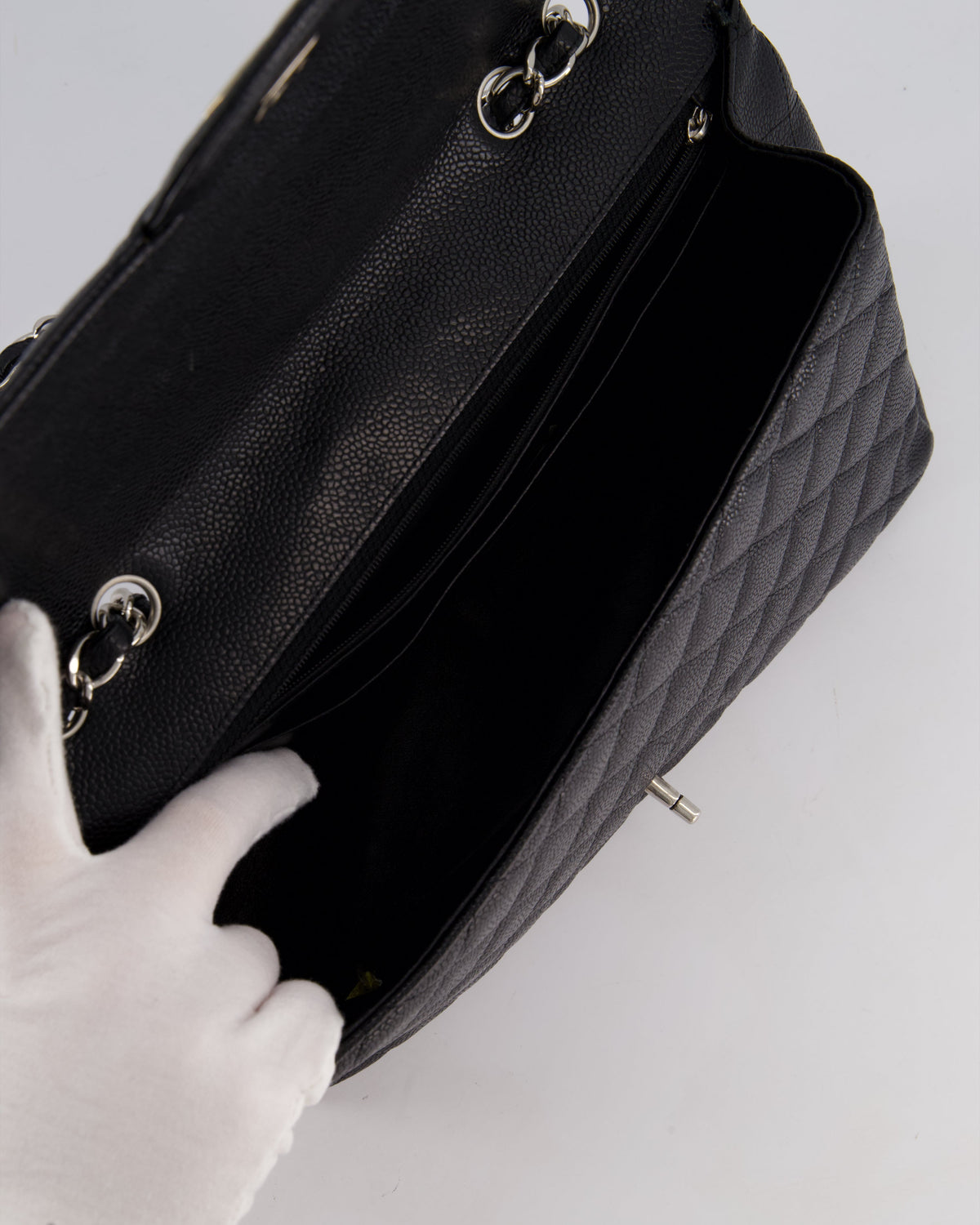 Chanel Black Jumbo Classic Single Flap Bag in Caviar Leather with Silver Hardware