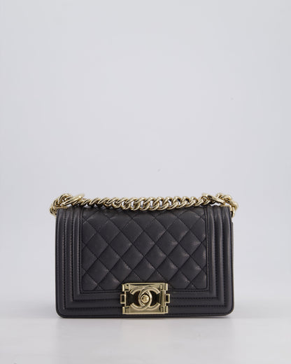 *HOT* Chanel Stone Grey Small Boy Bag in Caviar Leather with Champagne Gold Hardware