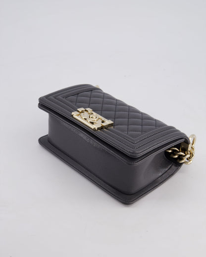 *HOT* Chanel Stone Grey Small Boy Bag in Caviar Leather with Champagne Gold Hardware
