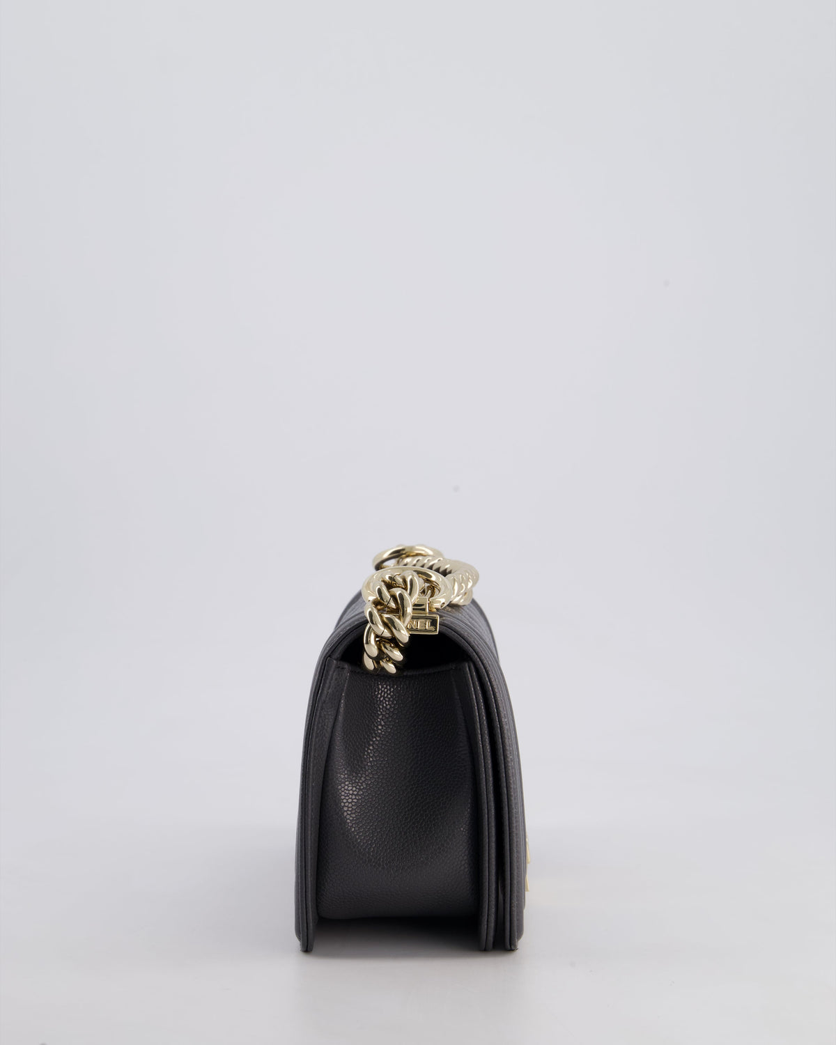 *HOT* Chanel Stone Grey Small Boy Bag in Caviar Leather with Champagne Gold Hardware