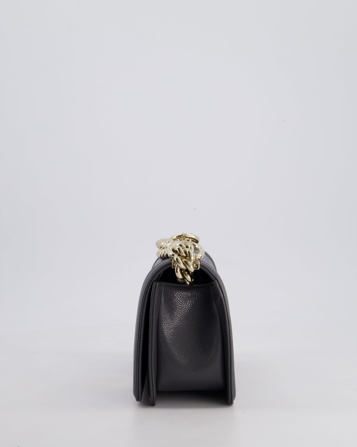 *HOT* Chanel Stone Grey Small Boy Bag in Caviar Leather with Champagne Gold Hardware
