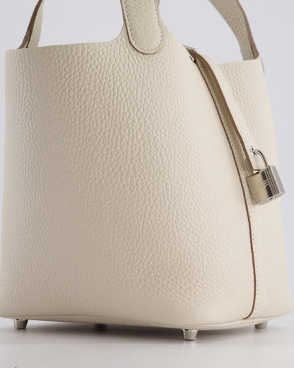*HOT* Hermès Picotin Lock Bag 18cm in Craie Clemence Leather with Palladium Hardware