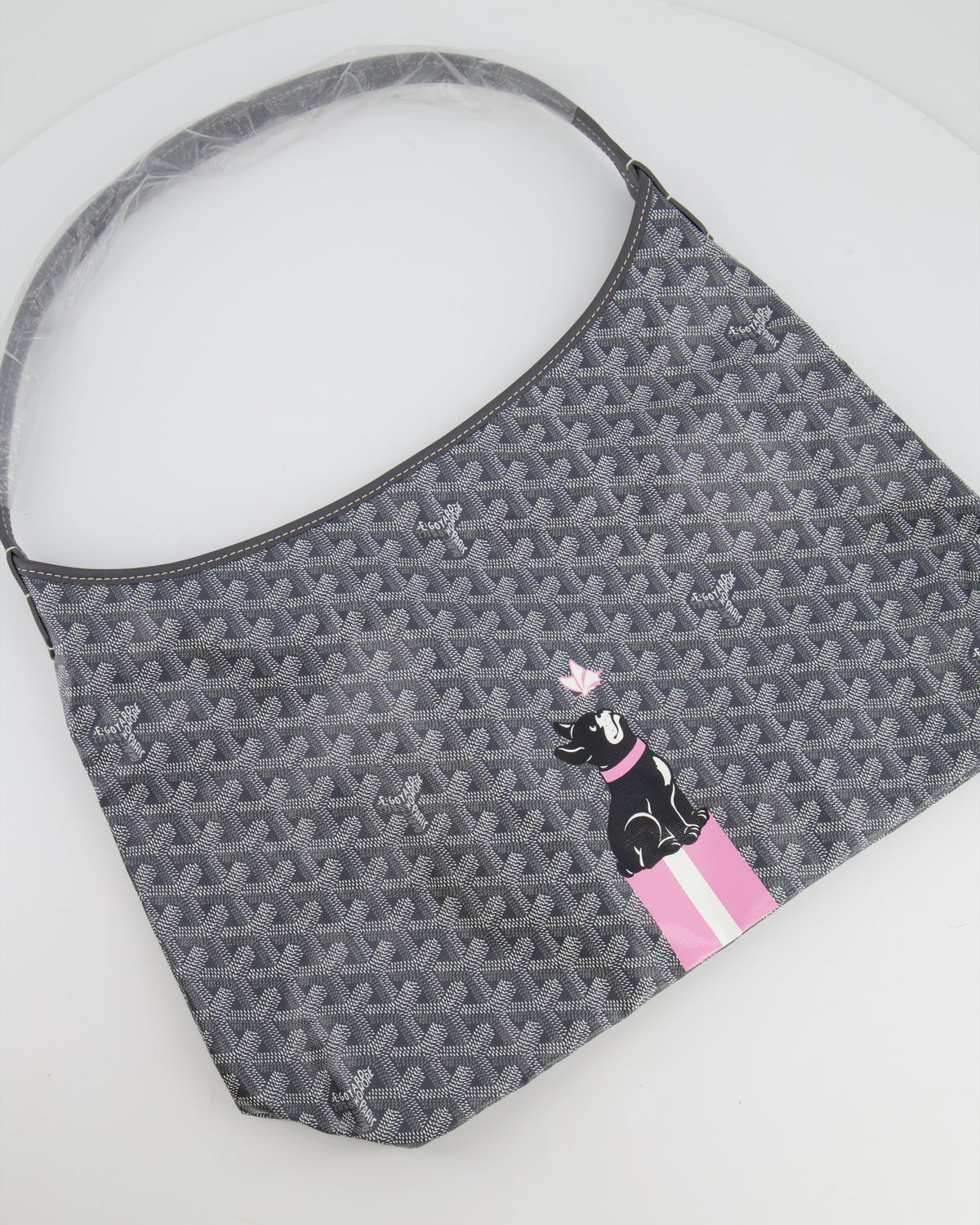 Goyard Grey Goyardine Canvas Boheme Hobo Bag with Dog Print