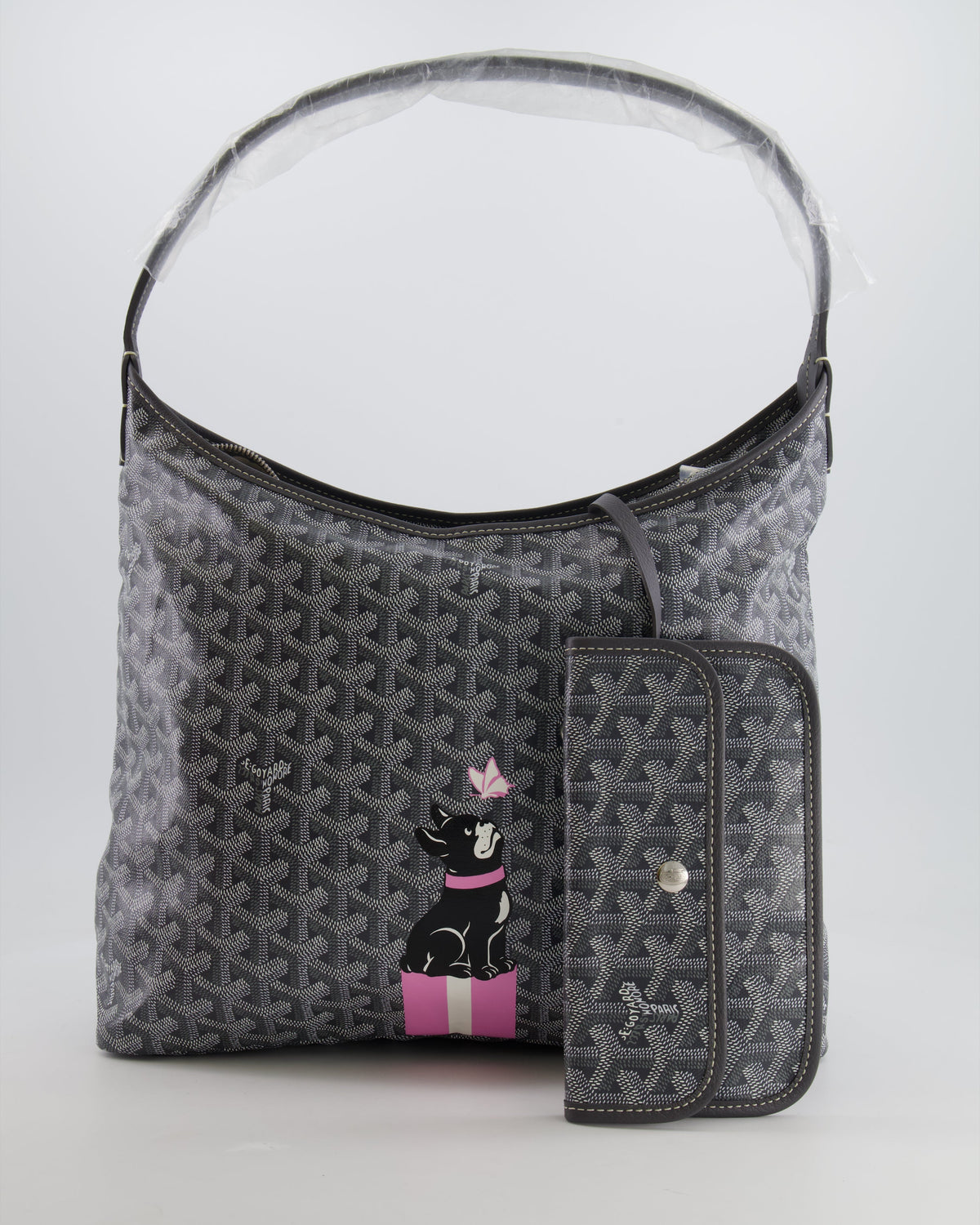 Goyard Grey Goyardine Canvas Boheme Hobo Bag with Dog Print