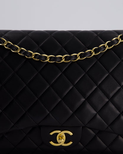 *FIRE PRICE* Chanel Black Maxi Classic Double Flap Bag in Lambskin Leather with Gold Hardware RRP £10,060