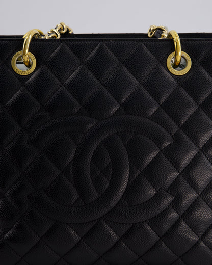 Chanel Black GST Grand Shopper Tote Bag in Caviar Leather with Gold Hardware