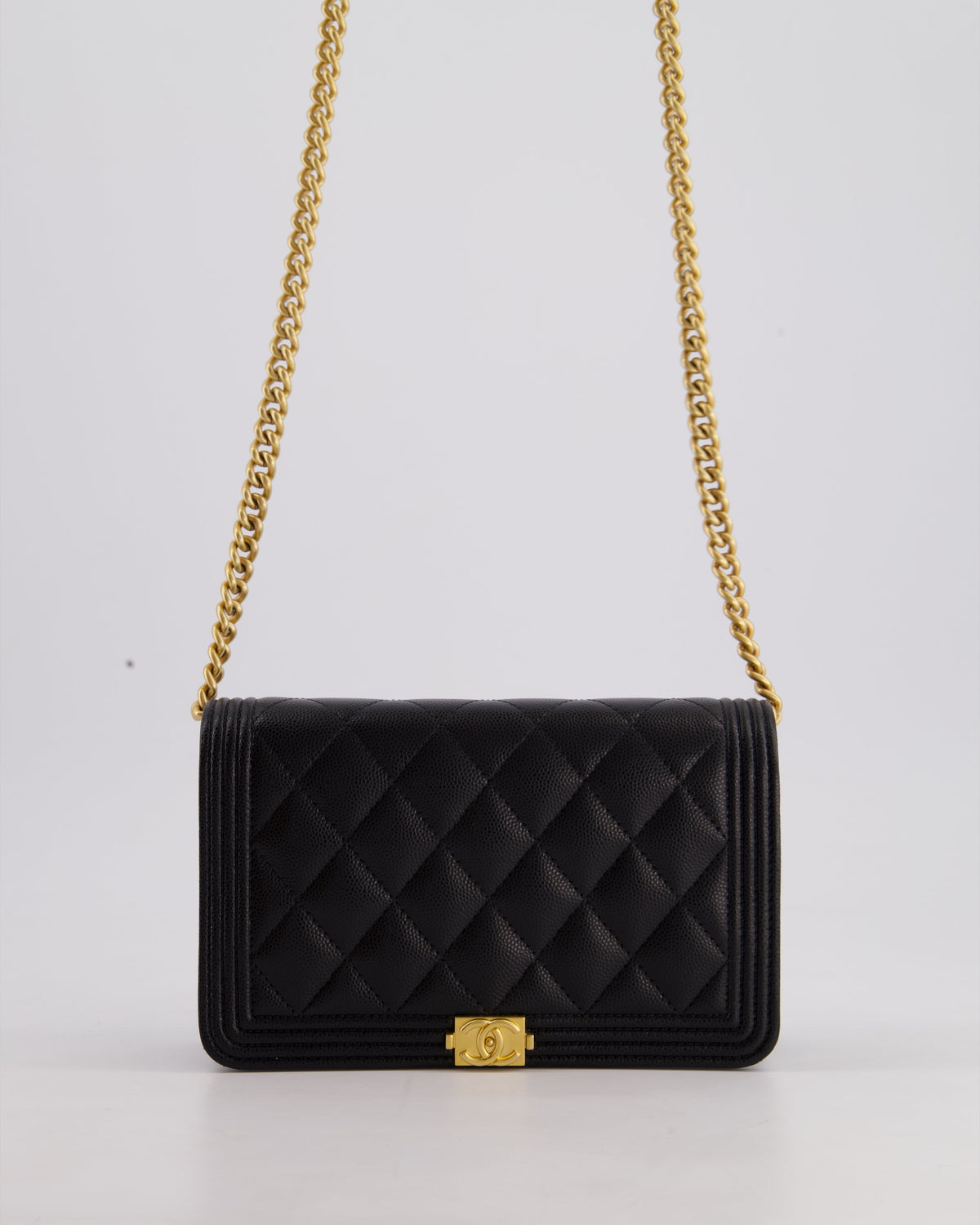 *HOT* Chanel Black Boy Wallet on Chain in Caviar Leather with Brushed Gold Hardware