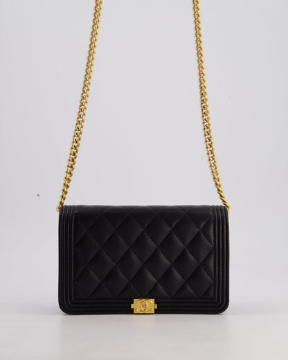 *HOT* Chanel Black Boy Wallet on Chain in Caviar Leather with Brushed Gold Hardware