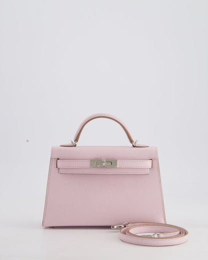 *HOT* Hermès Mini Kelly II 20cm Bag In Mauve Pale Epsom Leather with Palladium Hardware