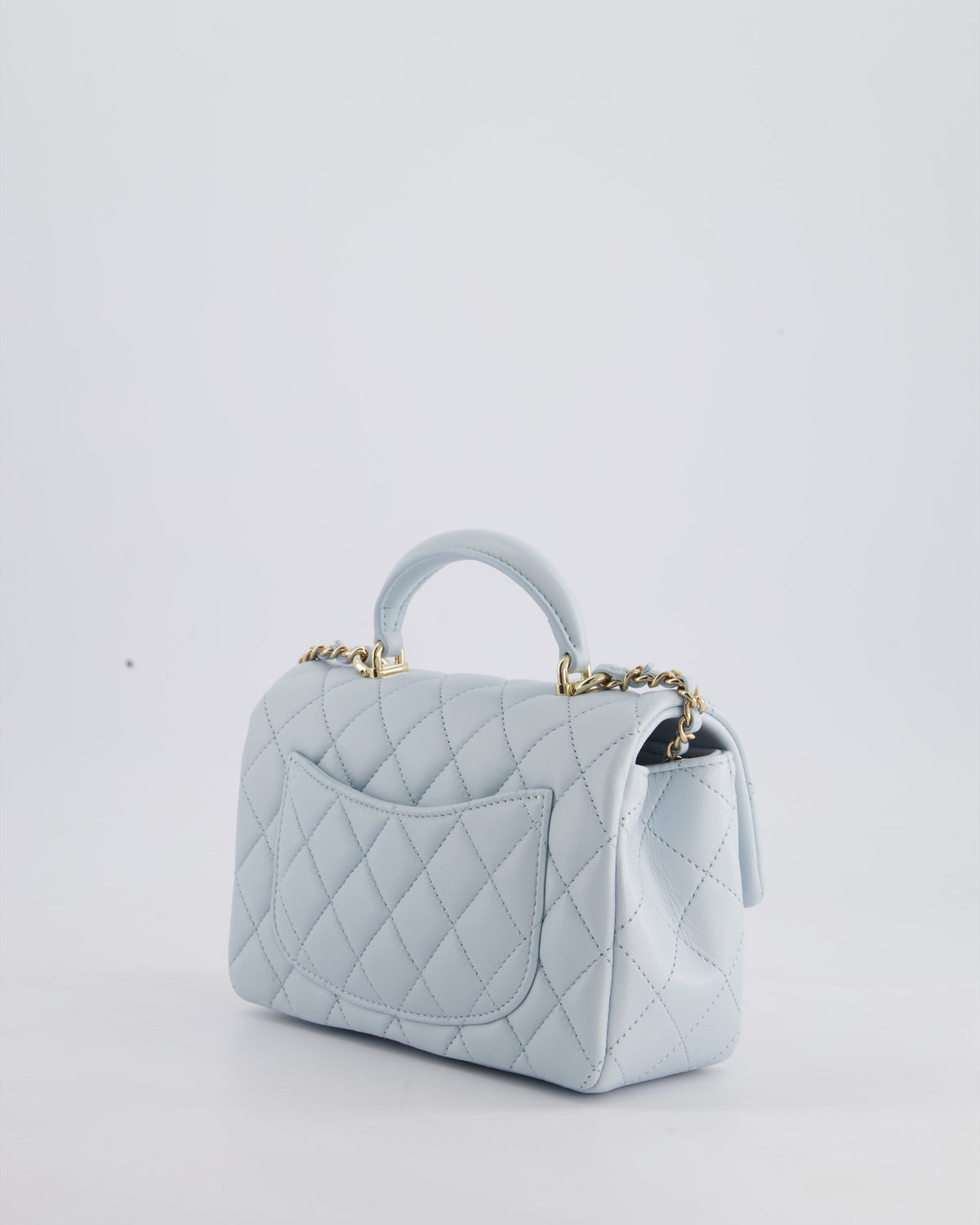 *HOT* Chanel Baby Blue Mini Rectangular Top Handle Bag in Lambskin Leather with Champagne Gold Hardware