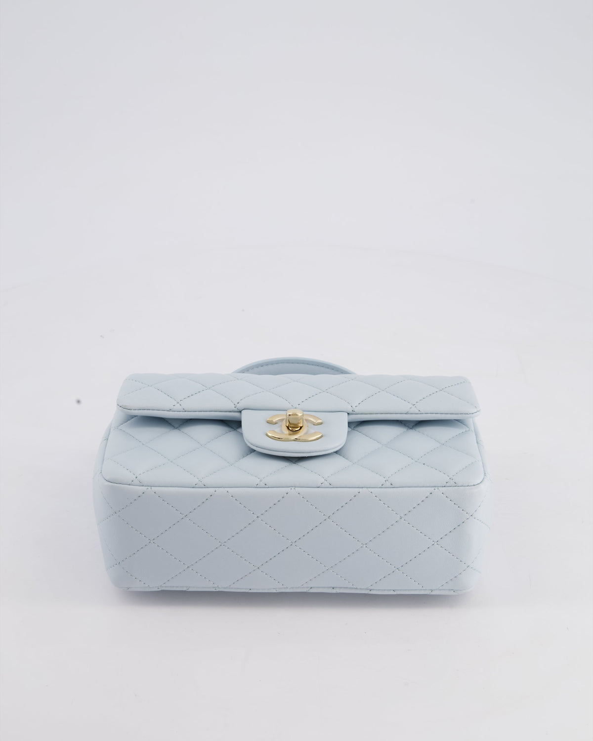 *HOT* Chanel Baby Blue Mini Rectangular Top Handle Bag in Lambskin Leather with Champagne Gold Hardware