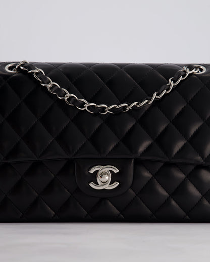 Chanel Black Medium Classic Double Flap Bag in Lambskin Leather with Silver Hardware