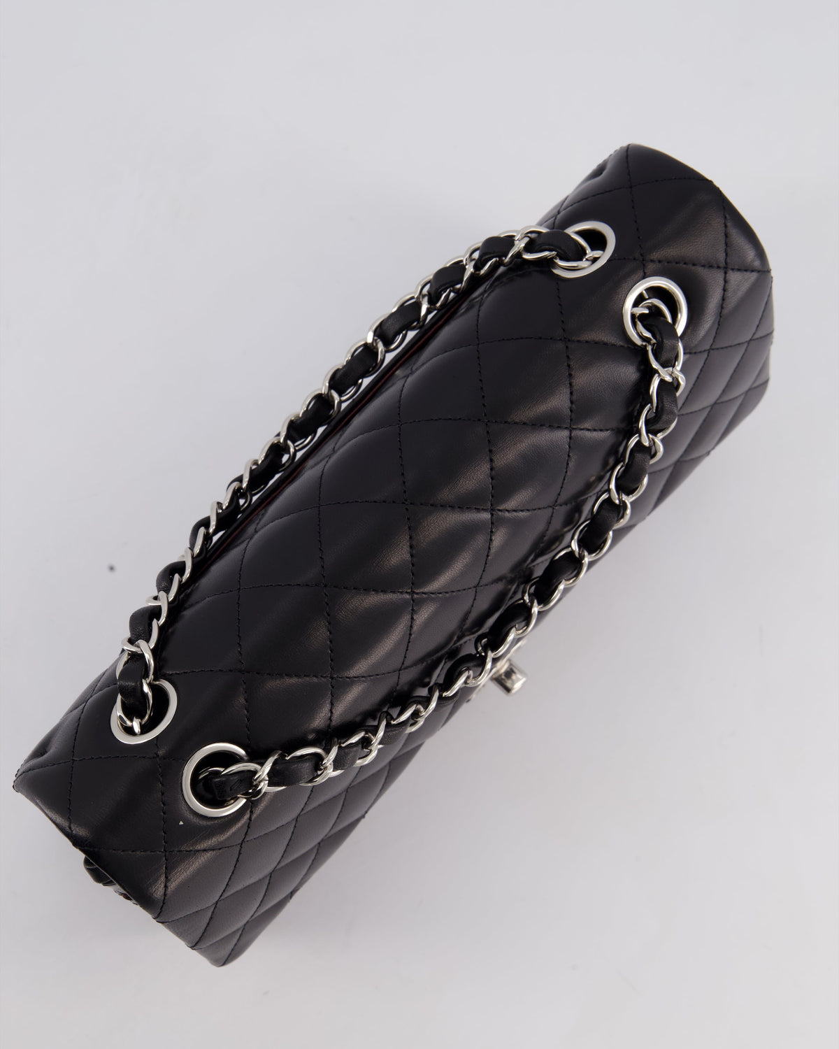 Chanel Black Medium Classic Double Flap Bag in Lambskin Leather with Silver Hardware