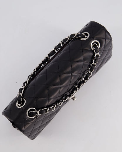 Chanel Black Medium Classic Double Flap Bag in Lambskin Leather with Silver Hardware