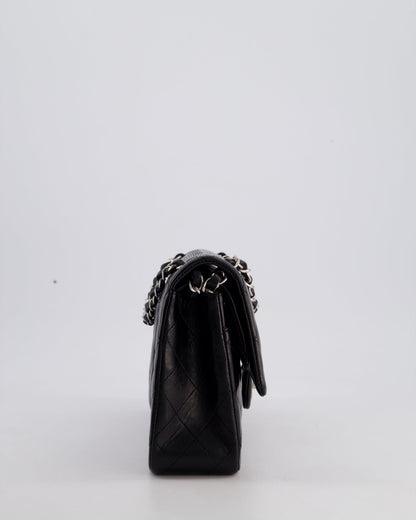 Chanel Black Medium Classic Double Flap Bag in Lambskin Leather with Silver Hardware