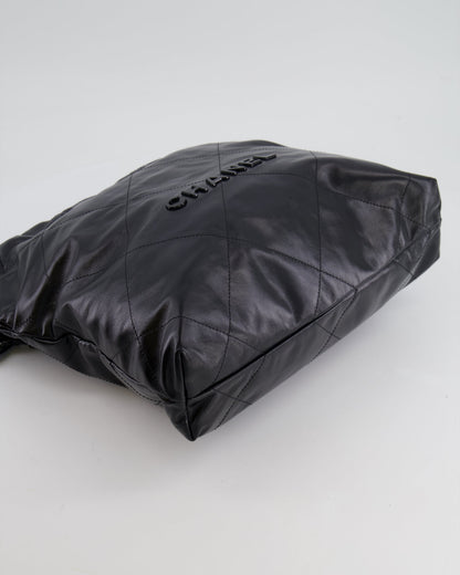 Chanel 22 Small Hobo Bag in Black Calfskin Leather with So Black Hardware