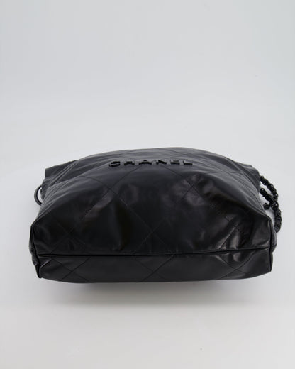 Chanel 22 Small Hobo Bag in Black Calfskin Leather with So Black Hardware