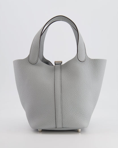*RARE*  Hermes Picotin 18cm in Bleu Glacier Clemence Leather with Palladium Hardware