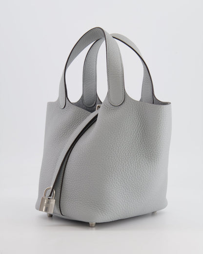 *RARE*  Hermes Picotin 18cm in Bleu Glacier Clemence Leather with Palladium Hardware