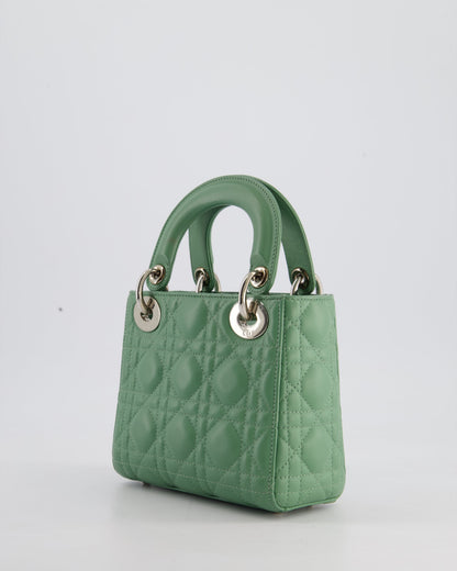 Christian Dior Mini Lady Dior Bag in Pistachio Green Lambskin Leather with Silver Hardware