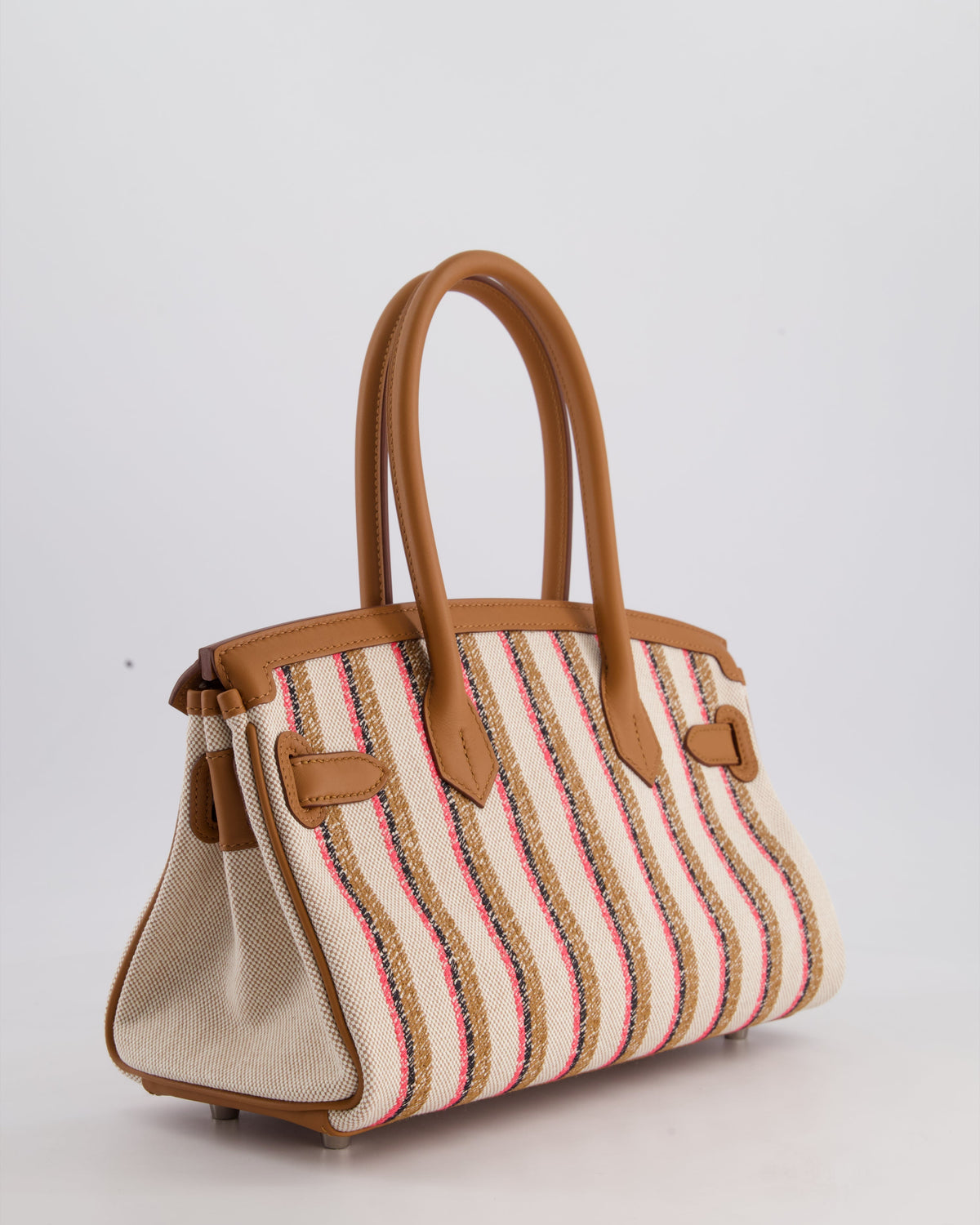 *SUPER HOT & NEW RELEASE* Hermès Birkin Shoulder Light 29cm Bag in Ecru, Beige, Rose Pop, Noir Broderie Couverture Rayure Toile H Canvas & Fauve Swift Leather with Palladium Hardware