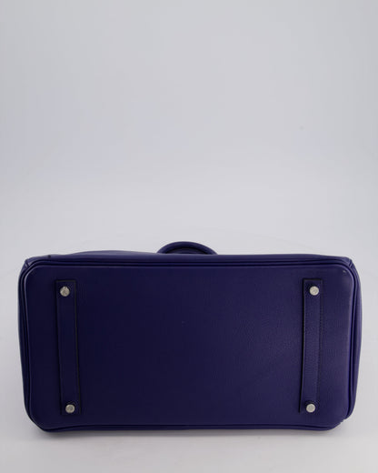 *LIMITED EDITION* Hermès Birkin 35cm Sea, Surf and Fun Bag in Bleu Saphir Novillo Leather with Palladium Hardware and Printed Canvas Interior